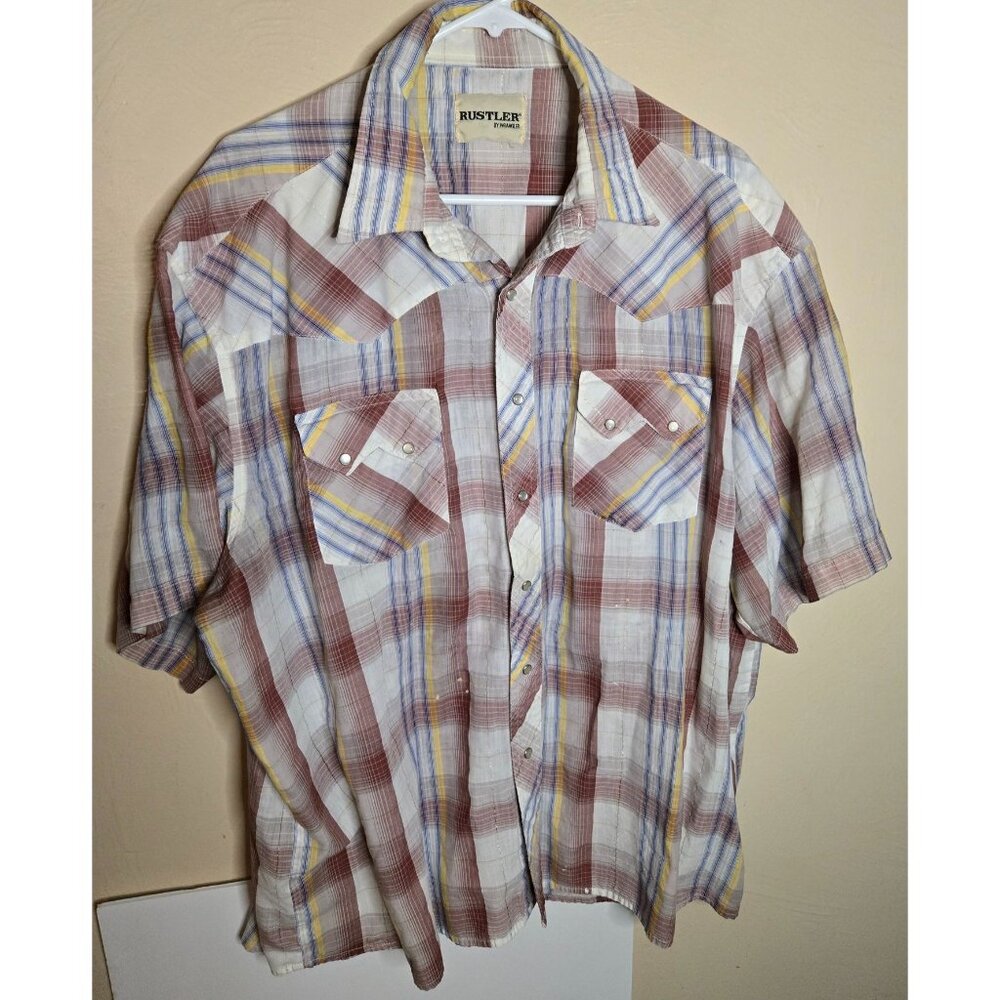 Rustler By Wrangler Vintage Pearl Snap SS Top With Silver Thread